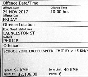 on Friday, 24 November 2017, ACT Policing detected a motorist travelling at 94 kilometres an hour in a school zone 