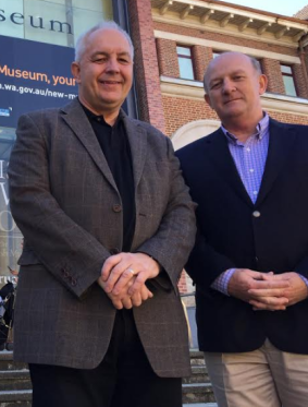 WA Museum CEO Alex Coles with Arts and Culture Minister John Day at the museum before it shuts down for a four-year rebuild.
