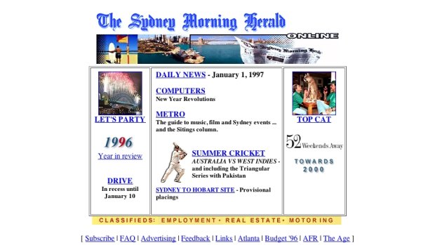 The Sydney Morning Herald website, as it appeared on January 1, 1997.