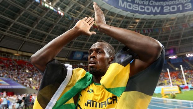 Usain Bolt after winning the 100 metres final at the 2013 IAAF World Championships in Moscow.
