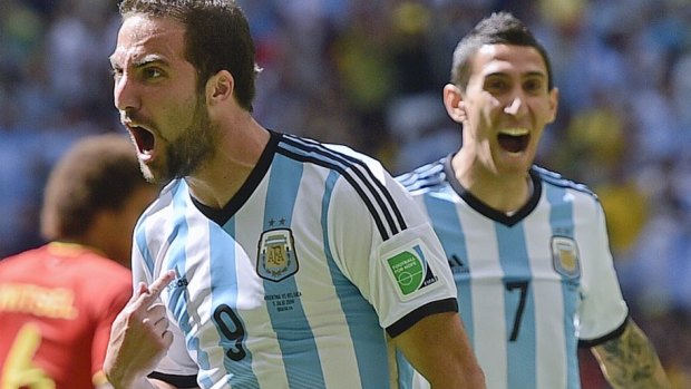 Early goal: Argentina's Gonzalo Higuain celebrates scoring against Belgium.