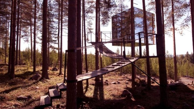 The Mirror Cube at Treehotel in Harads, Sweden.