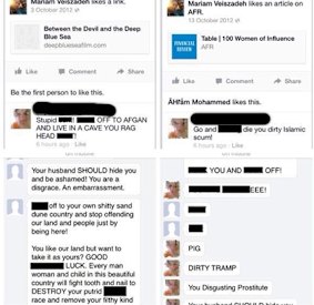 The posts allegedly made by a 22-year-old Ipswich woman on Mariam Veiszadeh's Facebook page.