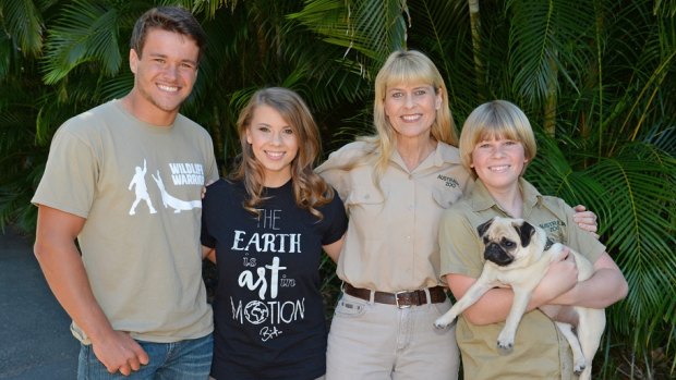 Bindi Irwin celebrates her 18th birthday at Australia Zoo with her boyfriend Chandler Powell, her mum Terri and brother Robert.