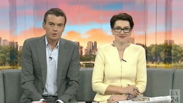 Jacket campaigner: ABC News Breakfast host Virginia Trioli wearing her "penis jacket" on air on Thursday. 