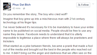 The man who claimed his name was 'Phuc Dat Bich' has come clean on Facebook.