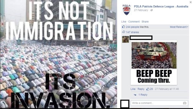 A screengrab from the Patriots Defence League of Australia Facebook page.