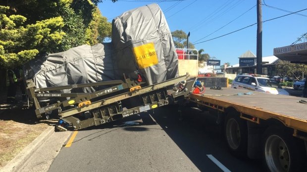 The A330 engine that fell from the truck near Sydney Airport on Tuesday.