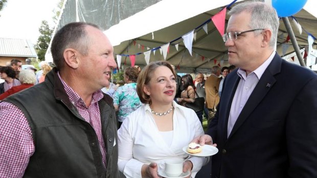 Former MP Sophie Mirabella and Social Services Minister Scott Morrison at a Liberal Party event in Indi in May.