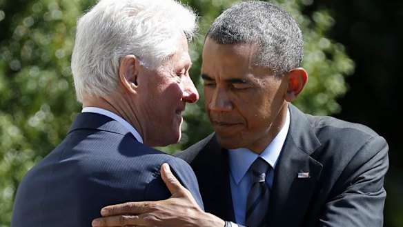 US President Barack Obama with Bill Clinton.