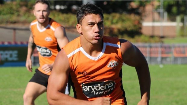 Back in form: Elijah Taylor trains with Wests Tigers.