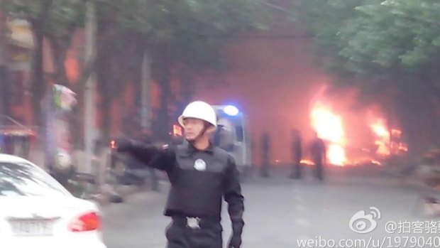 The aftermath of the deadly explosion at a market in Urumqi in May.
