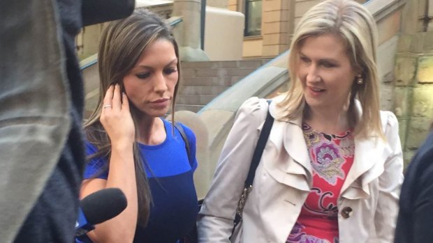 Sydney model and socialite Kirsty Dayment, left, with a reporter outside Central Local Court on Thursday.