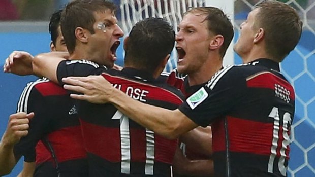 Fourth of goal of the World Cup: Thomas Mueller celebrates his winner.