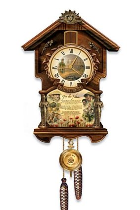 The "Lest We Forget" tribute clock: The cuckoo clock plays a faithful rendition of <i>The Last Post</i>.