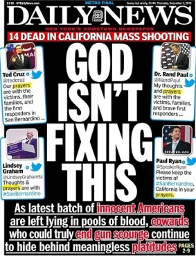 The front page of New York newspaper the <i>Daily News</i> that upset the National Rifle Association.