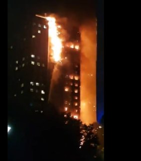 A massive fire engulfs the Grenfell Tower apartment block in London. 

