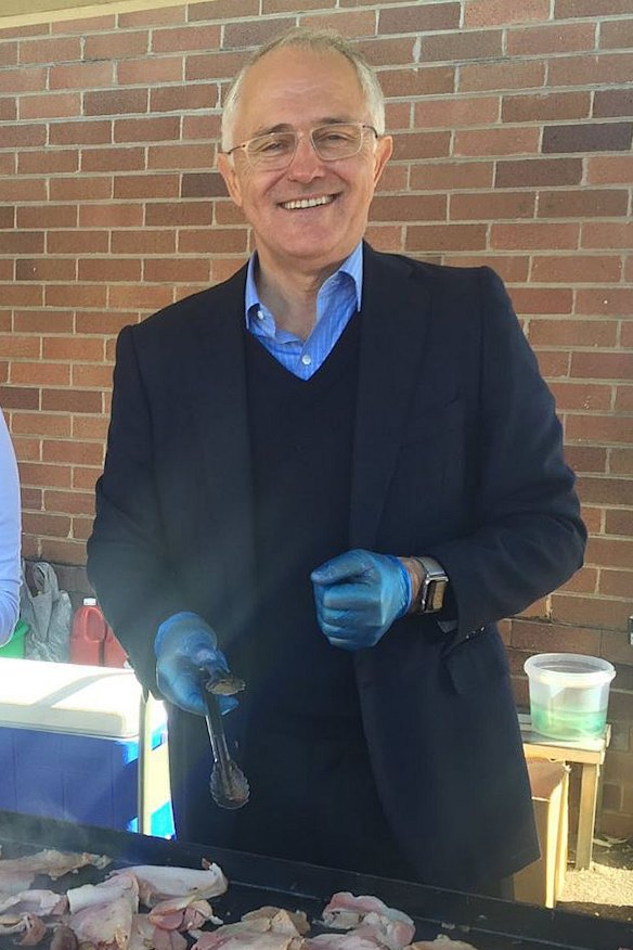 Malcolm Turnbull on the BBQ at Penrith South Public School. 