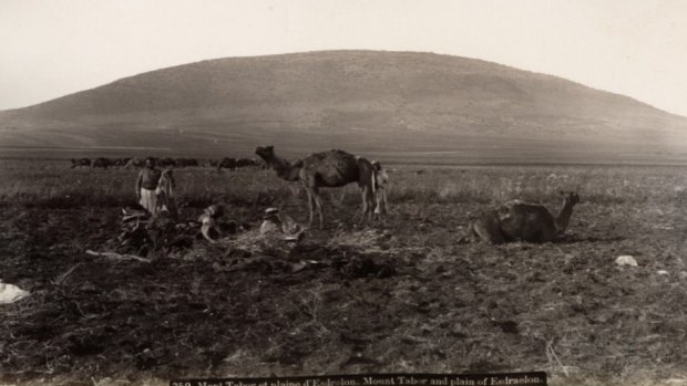 A 19th-century photograph from Maison Bonfils depicting "Mount Tabor and the Plain of Esdraelon" in a timeless, 'biblical' state.