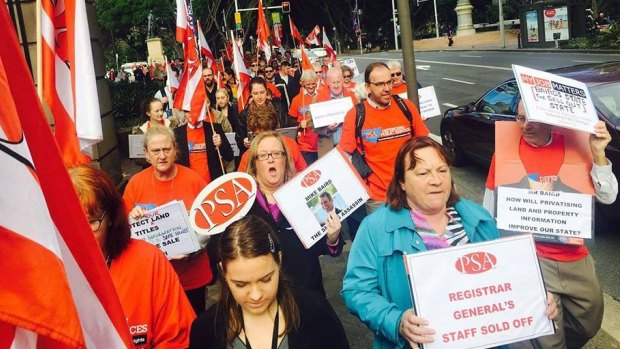 Staff at NSW's Land and Property Information protested the government's privatisation plans last June.