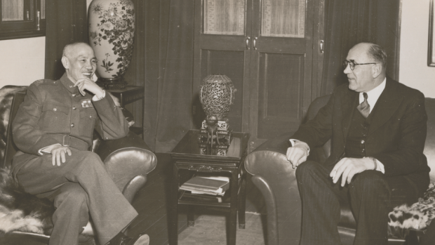 Then Australian ambassador Douglas Copland, right, with Chinese leader Chiang Kai-shek in March 1948.