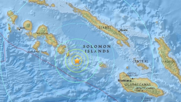 Image showing epicentre of Solomon Islands earthquake.