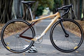 The bike, made from Australian Araucaria and Black Wood timber reinforced with carbon fibre.