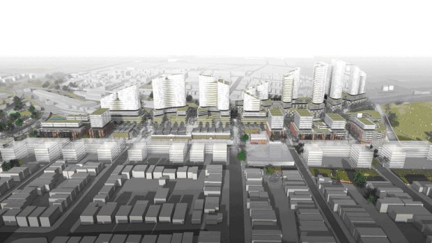 An artist's impression of the proposed project, which would include 2616 residential units, as well as 17,300 square metres of new retail and commercial space.