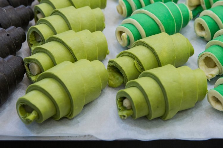Matcha croissants from Agathe Patisserie at South Melbourne Market.