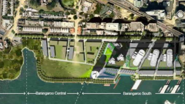 Aerial view of Barangaroo, showing northern park, central and casino podium.