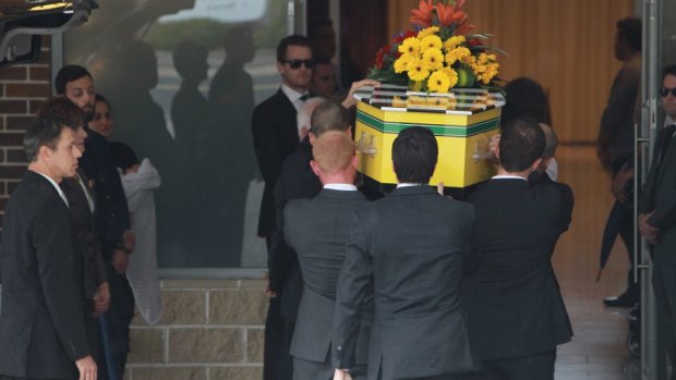 Friends and family attend the funeral of Morgan Huxley in September last year.