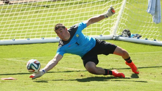 Hard worker: Mat Ryan at practice during Australia's World Cup campaign in Brazil.