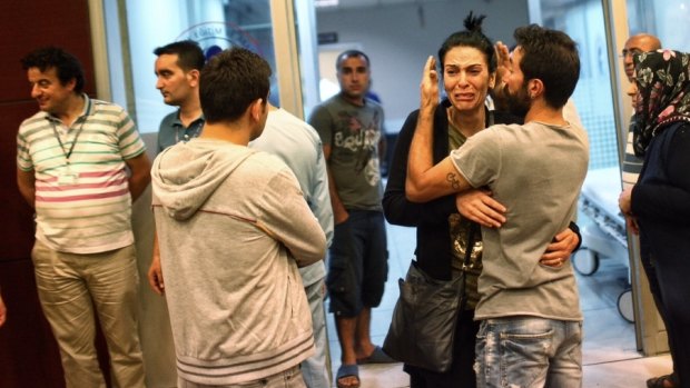 Relatives of the Ataturk Airport suicide bomb attack victims wait outside Bakirkoy Sadi Konuk Hospital.