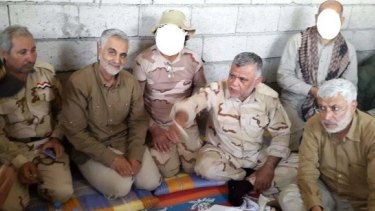 In this picture posted by the Iranian military, Major-General Qasim Suleimani, commander of Iran's paramilitary Quds Force, is seen second from left with Shiite leaders in Iraq. Fourth from left is Hadi al-Amiri, the leader of Iraq's Badr Organisation, and on the extreme right of the picture is convicted terrorist Jamal Jaafar Mohammed.