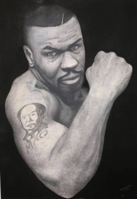 A painting of former boxer Mike Tyson by Brenden Abbott, known as the notorious 'postcard bandit', for sale on Gumtree.