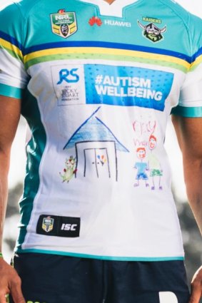 The detail of the special Ricky Stuart foundation jersey.