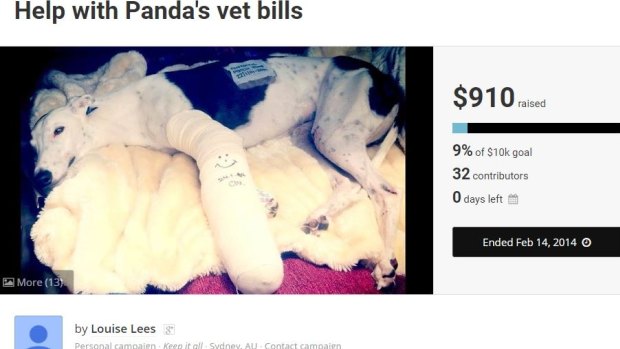 The Fundrazr page set up by Louise Lees, then known as Louise Convy, to pay back Greyhound Rescue for covering Panda's vet bills.