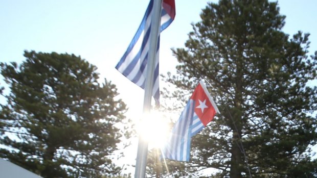 The "Morning Star" flag of West Papuan separatists, which is banned in Indonesia.