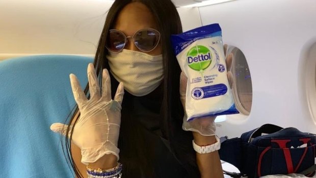 Naomi Campbell has an intense routine for sanitising her plane seat.