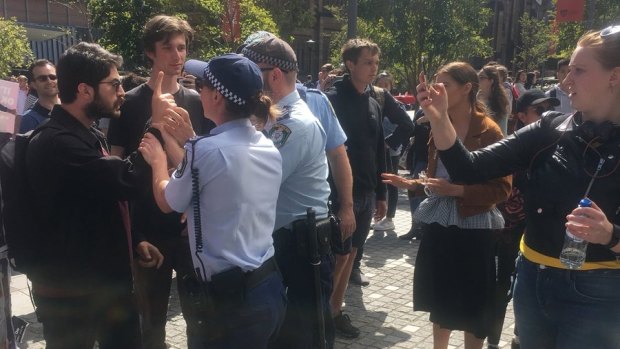 Police intervening at the Sydney University protest.