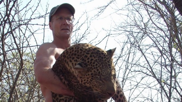 Walt Palmer with a 79-kilogram Leopard taken with hounds in Zimbabwe.