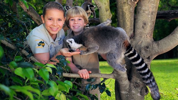 Bindi and Robert Irwin with a ring-tailed lemur.