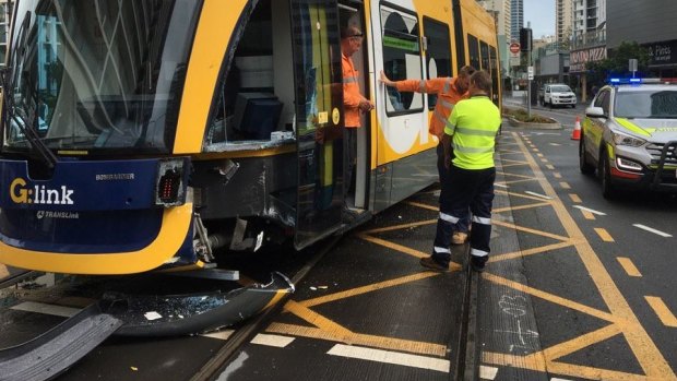 A fire truck and tram have collided on the Gold Coast, derailing the G:Link service.