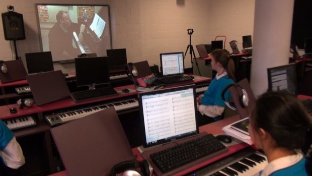 Abbotsleigh students connect with the Cleveland Institute of Music via video conference.