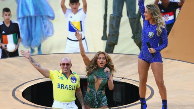 Getting the party started: singers Pitbull, Jennifer Lopez and Claudia Leitte.