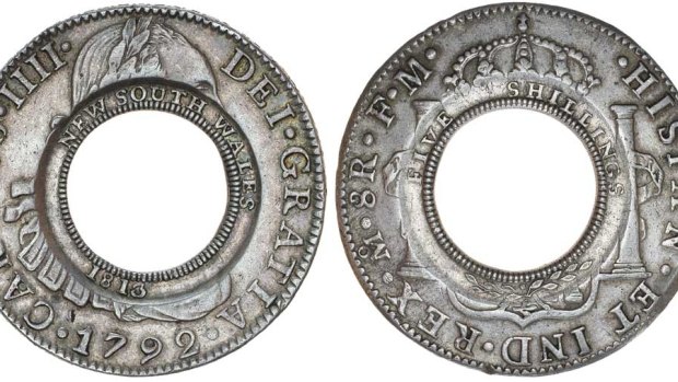 The 1813 "holey dollar" which goes on auction this month. 