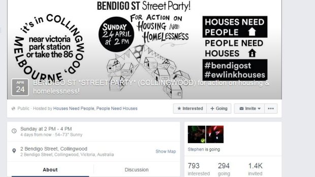 A Facebook post promoting a street party to be held this Sunday in Bendigo Street, Collingwood. 