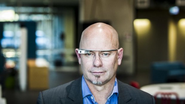 Professor Robert Fitzgerald, director of the Inspire Centre at the UC, wearing Google Glass.
