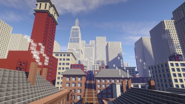 Minecraft map based on Christopher Nevinson’s painting The Soul of the Soulless City 1920.