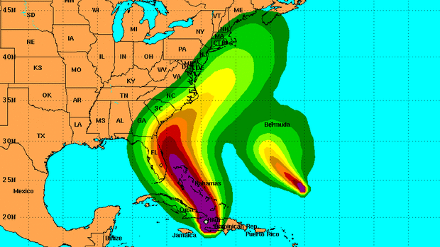 The predicted tracking of Hurricane Matthew in the coming days. 